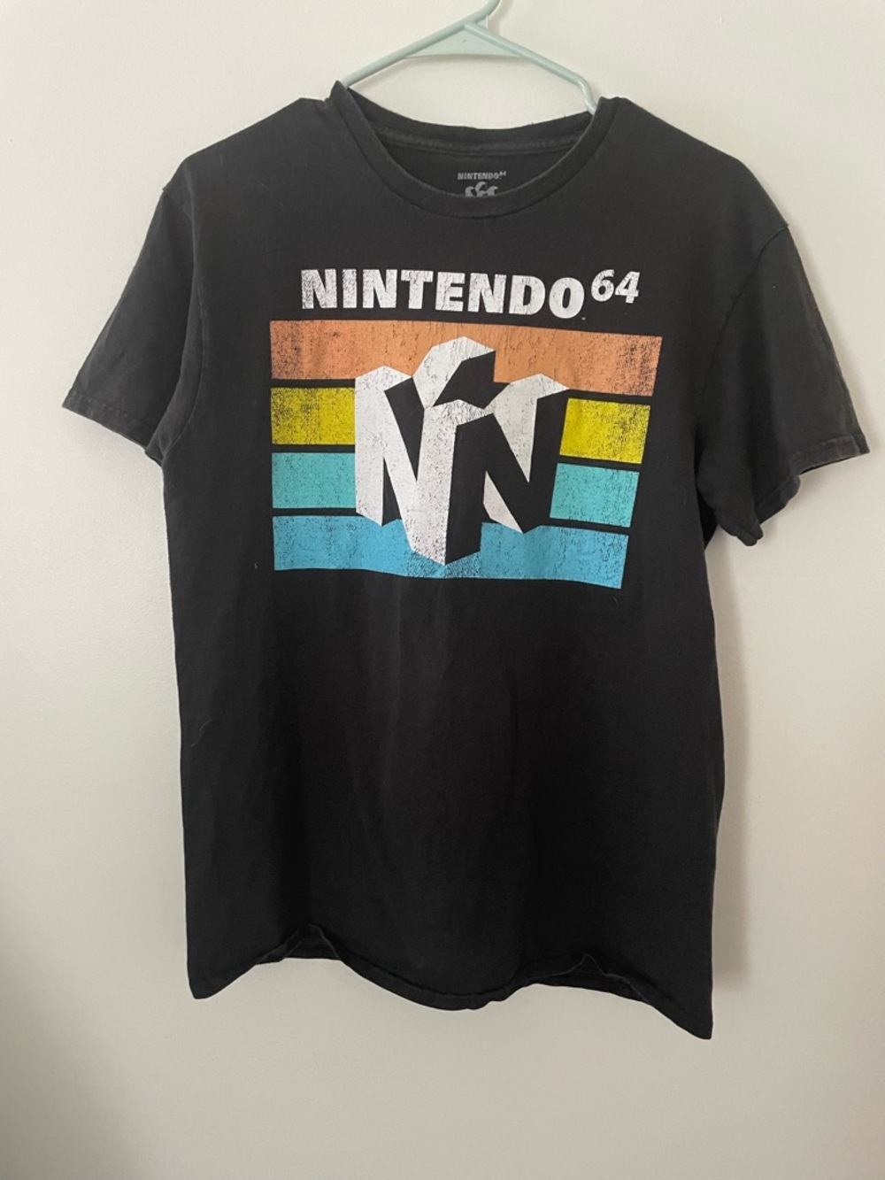 Nintendo Black Tee with White Logo and Teal Accent